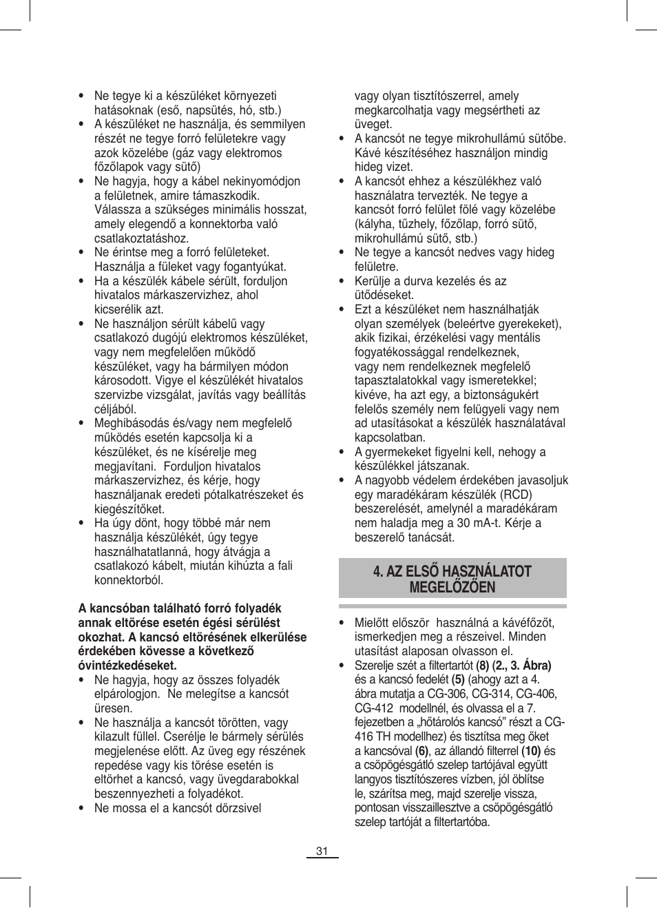 Az első használatot megelőzően | Fagor CG-306 User Manual | Page 32 / 62