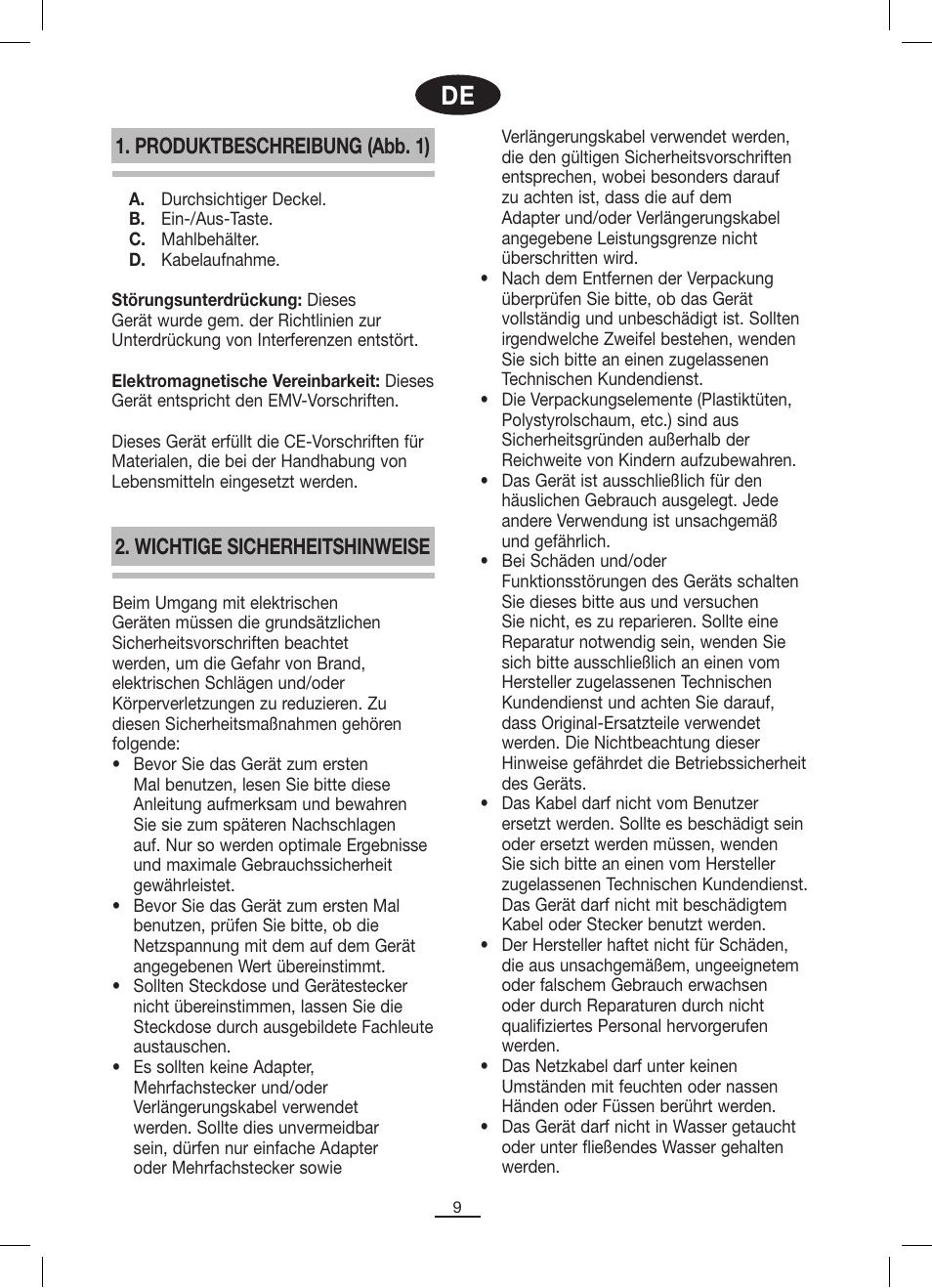 Produktbeschreibung (abb. 1), Wichtige sicherheitshinweise | Fagor ML-300 User Manual | Page 10 / 30