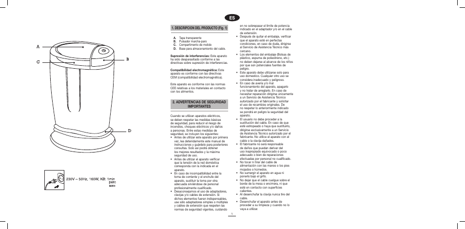 Descripcion del producto (fig. 1), Advertencias de seguridad importantes | Fagor ML-300 User Manual | Page 2 / 30