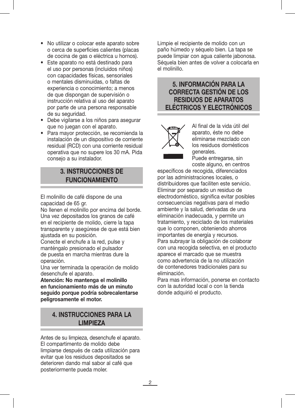 Instrucciones de funcionamiento, Instrucciones para la limpieza | Fagor ML-300 User Manual | Page 3 / 30