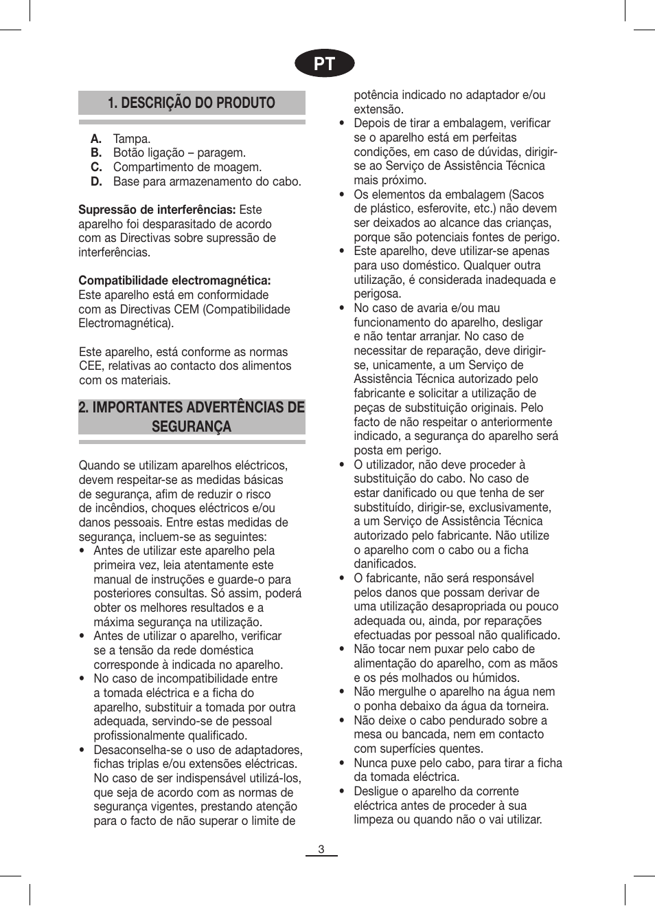 Descrição do produto, Importantes advertências de segurança | Fagor ML-300 User Manual | Page 4 / 30