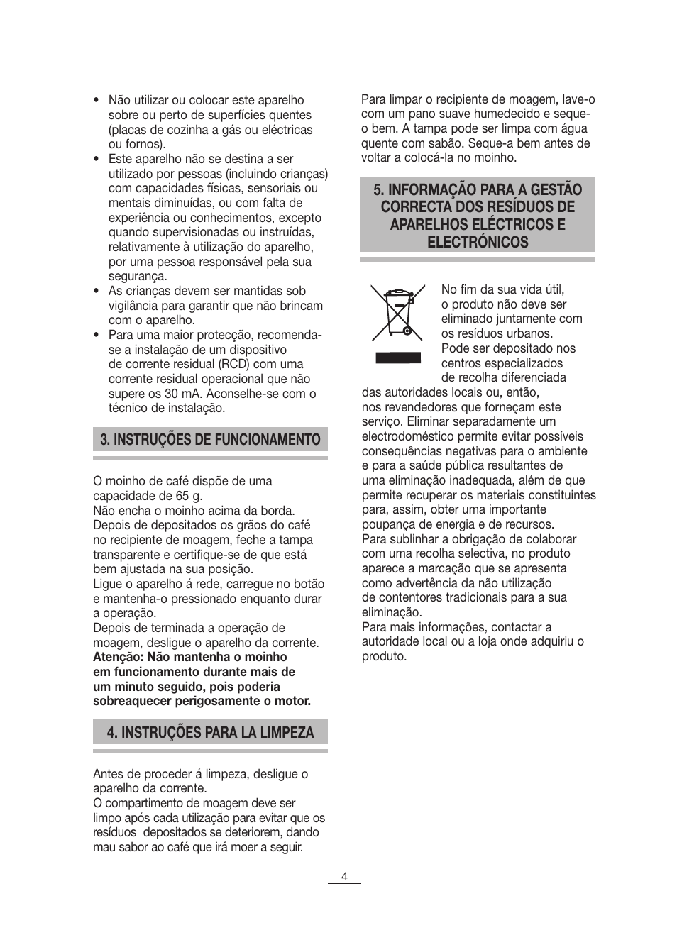Instruções de funcionamento, Instruções para la limpeza | Fagor ML-300 User Manual | Page 5 / 30