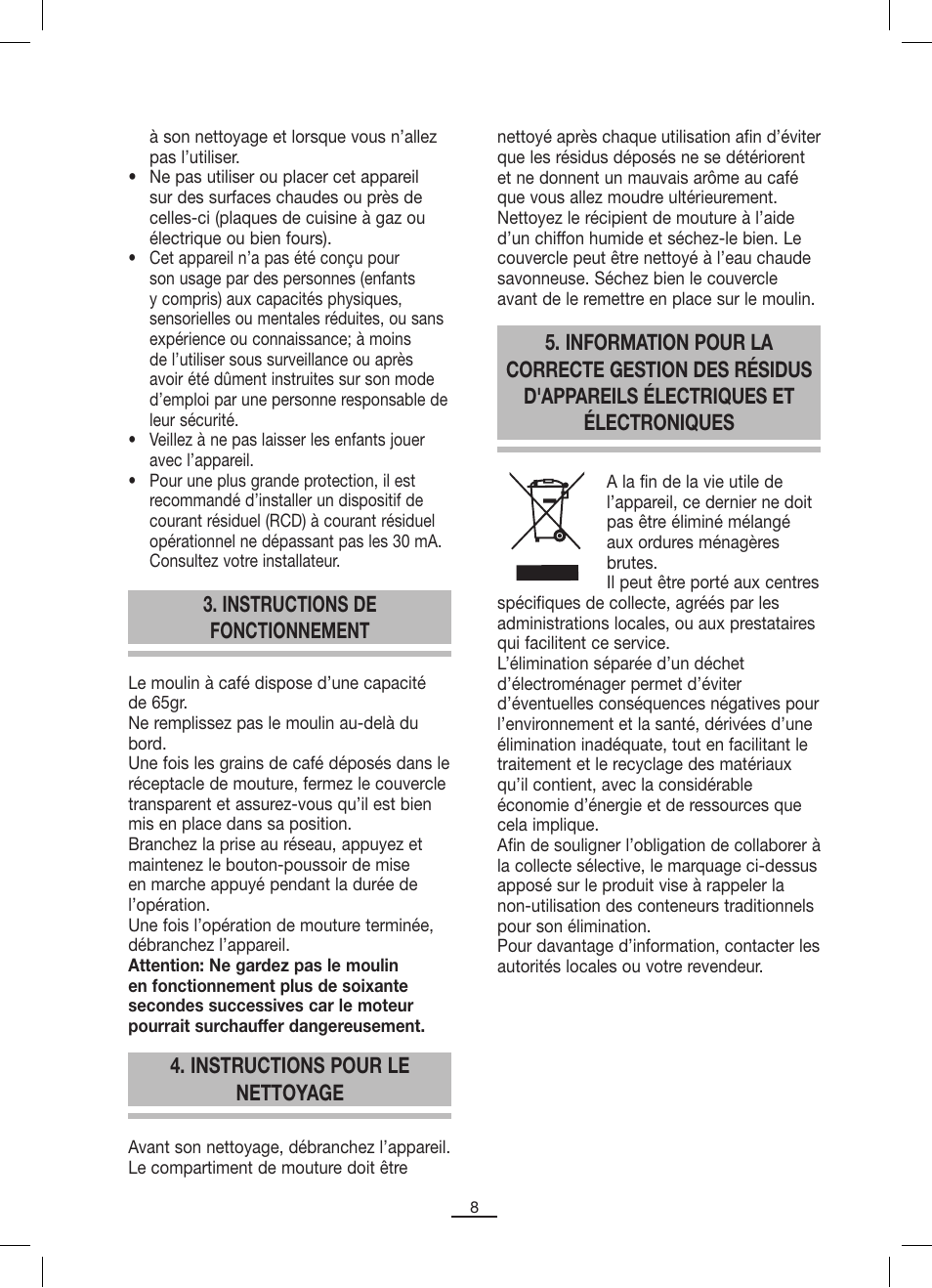 Instructions de fonctionnement, Instructions pour le nettoyage | Fagor ML-300 User Manual | Page 9 / 30