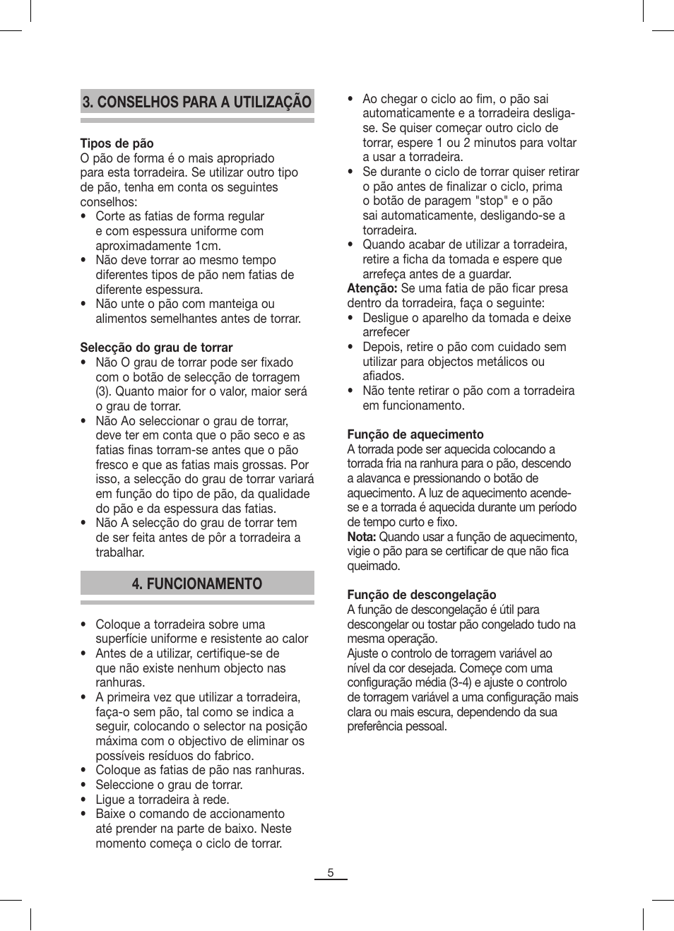 Funcionamento, Conselhos para a utilização | Fagor TT-402 User Manual | Page 6 / 34