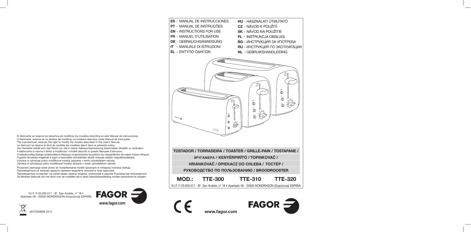 Fagor TTE-300 User Manual | 54 pages