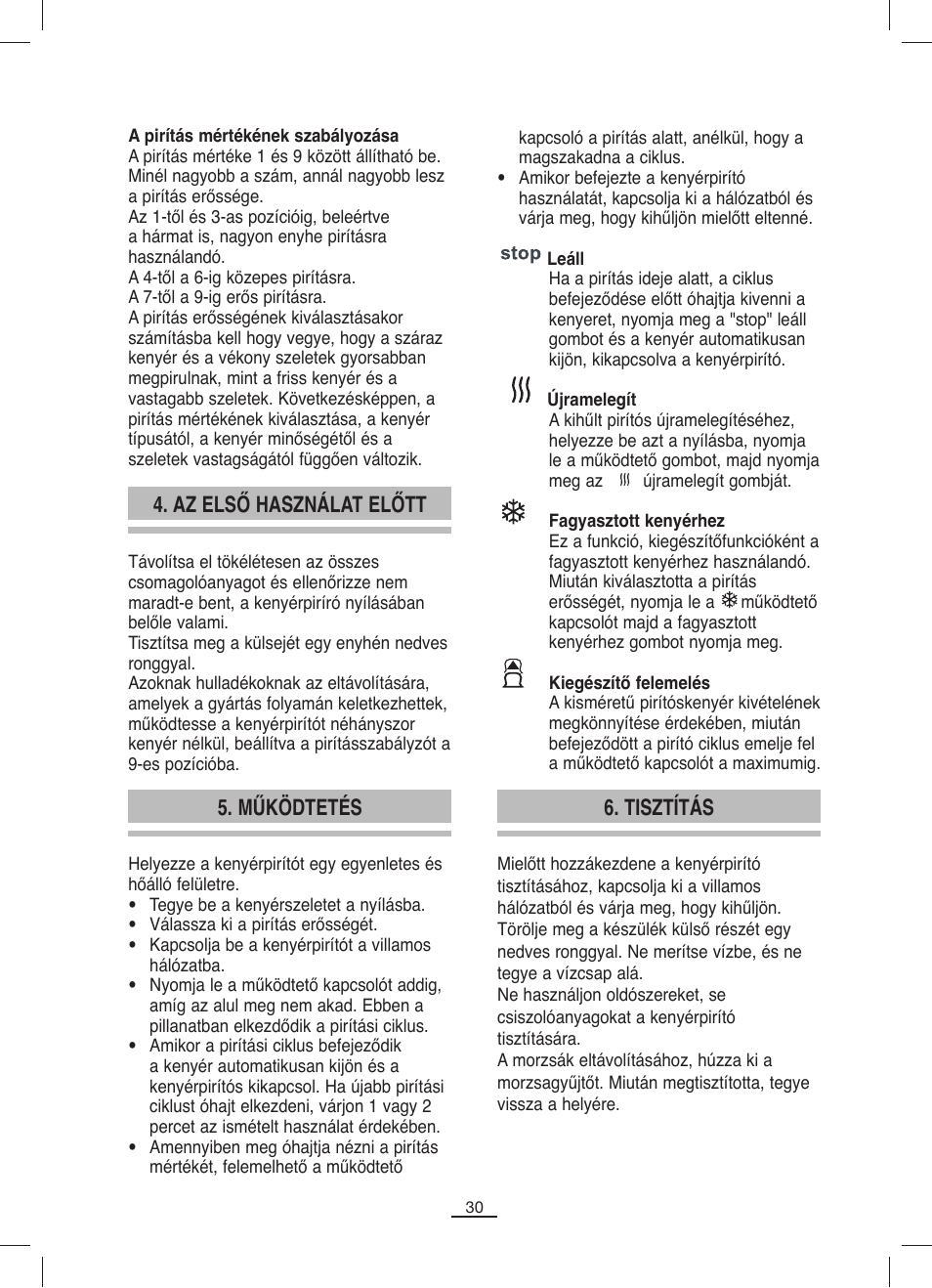 Az első használat előtt, Működtetés, Tisztítás | Fagor TTE-300 User Manual | Page 31 / 54