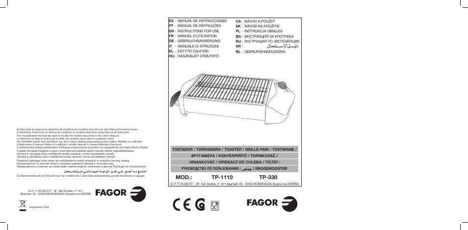 Fagor TP-330 User Manual | 34 pages