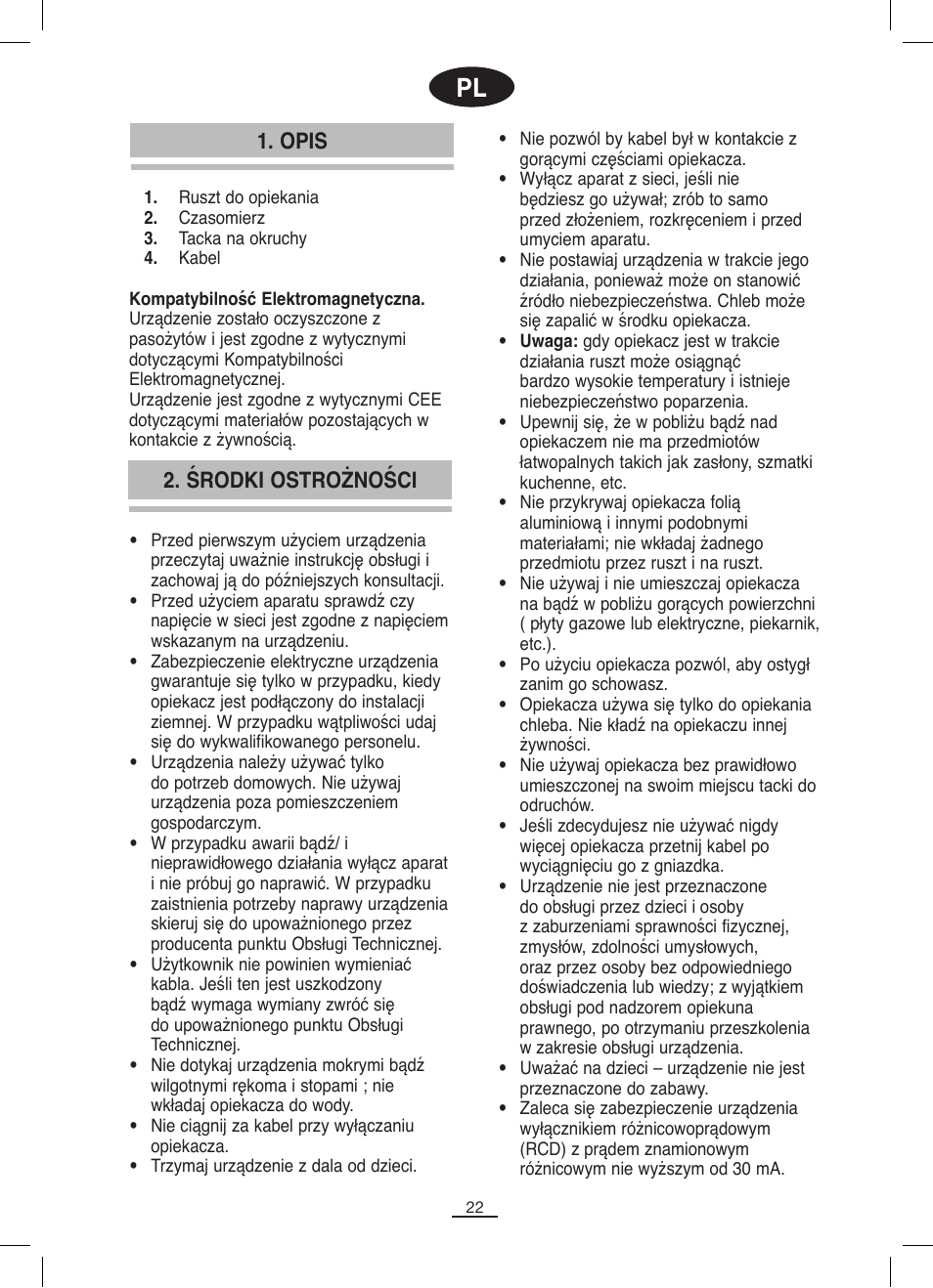 Środki ostrożności 1. opis | Fagor TP-330 User Manual | Page 23 / 34