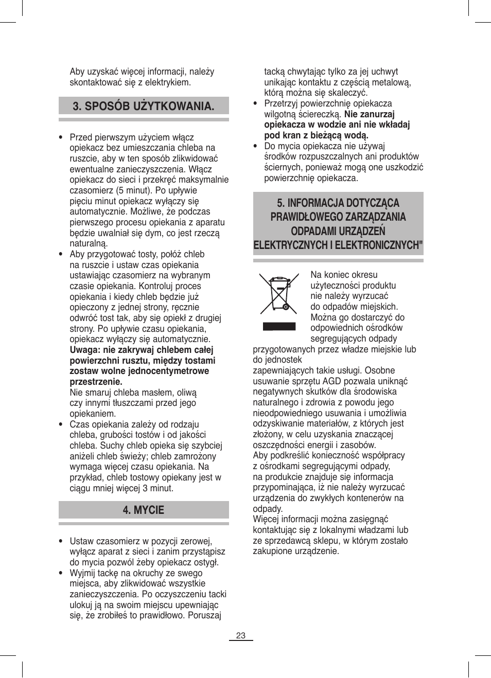 Sposób użytkowania, Mycie | Fagor TP-330 User Manual | Page 24 / 34