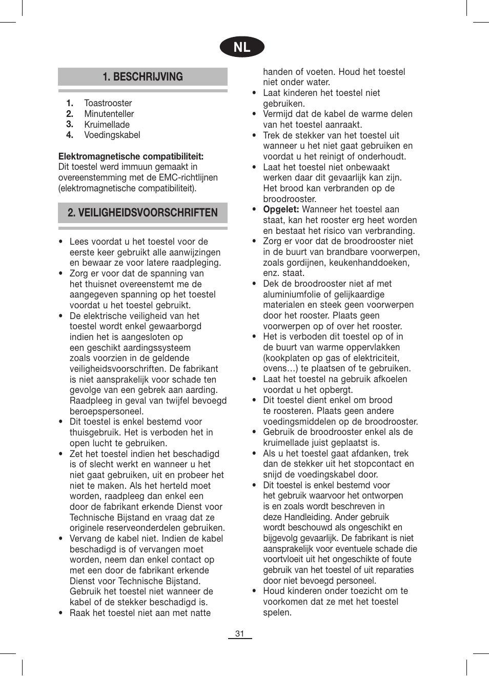 Beschrijving, Veiligheidsvoorschriften | Fagor TP-330 User Manual | Page 32 / 34