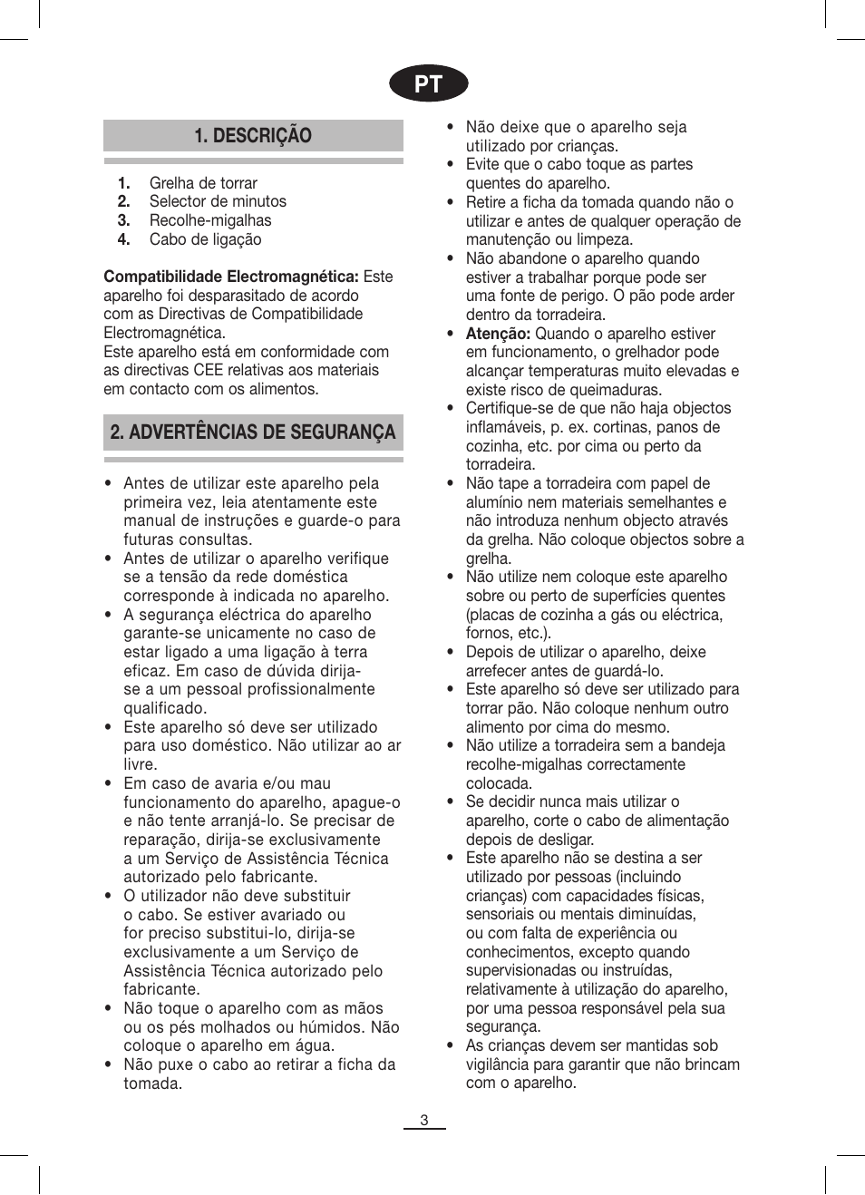 Descrição, Advertências de segurança | Fagor TP-330 User Manual | Page 4 / 34