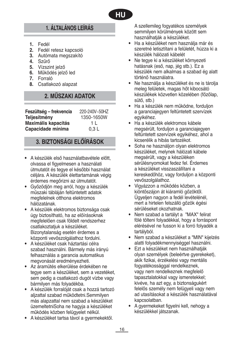 Műszaki adatok 3. biztonsági előírások, Általános leírás | Fagor TK-200 User Manual | Page 17 / 36