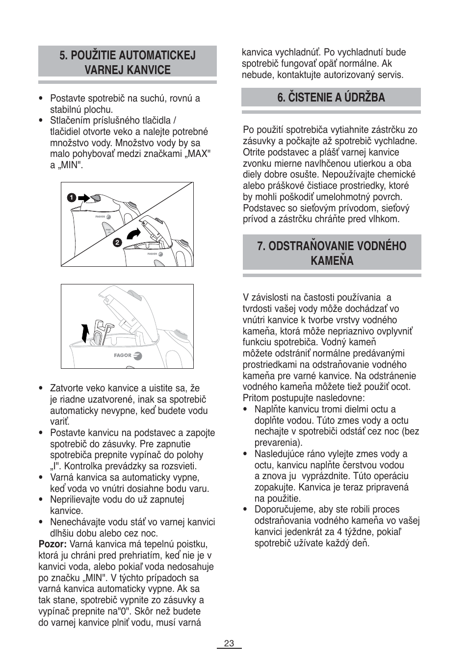 Odstraňovanie vodného kameňa | Fagor TK-200 User Manual | Page 24 / 36