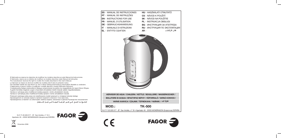 Fagor TK-500 User Manual | 54 pages