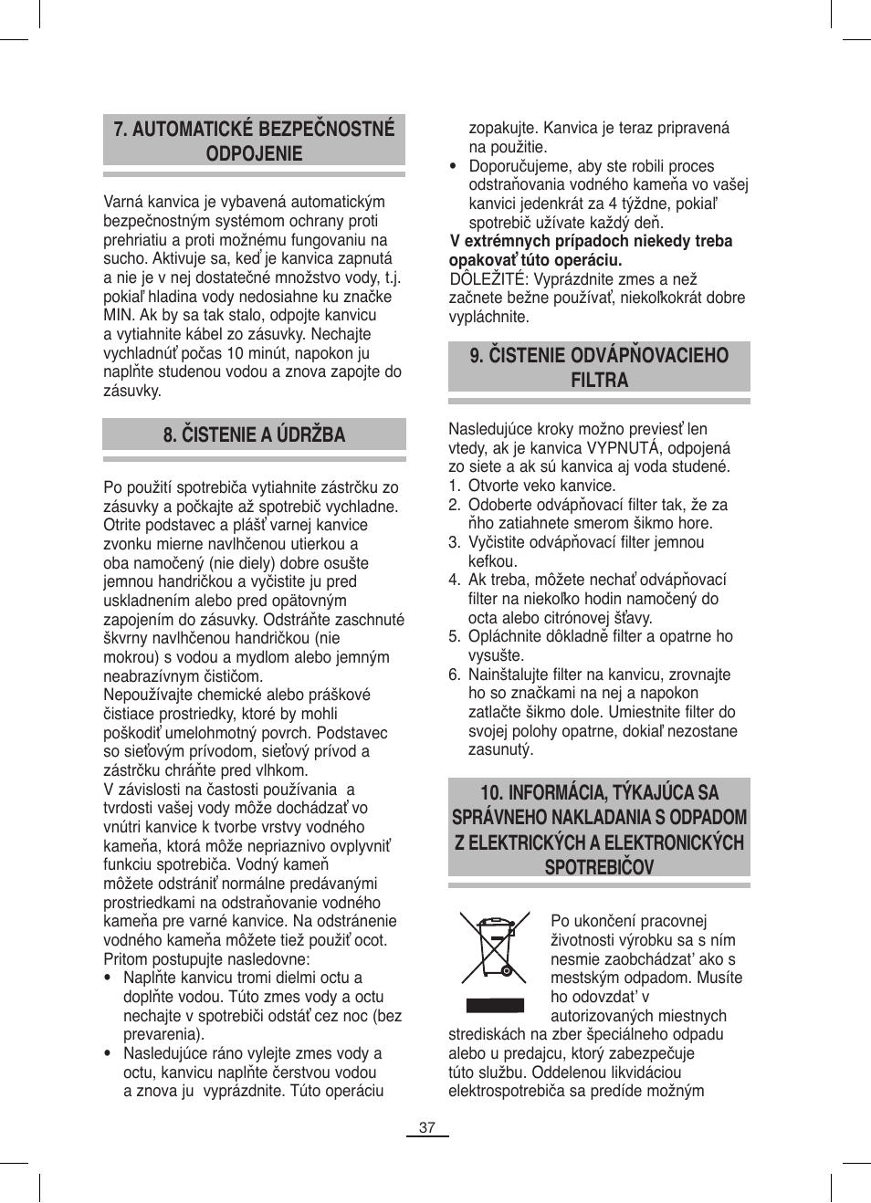 Automatické bezpečnostné odpojenie, Čistenie odvápňovacieho filtra, Čistenie a údržba | Fagor TK-500 User Manual | Page 38 / 54