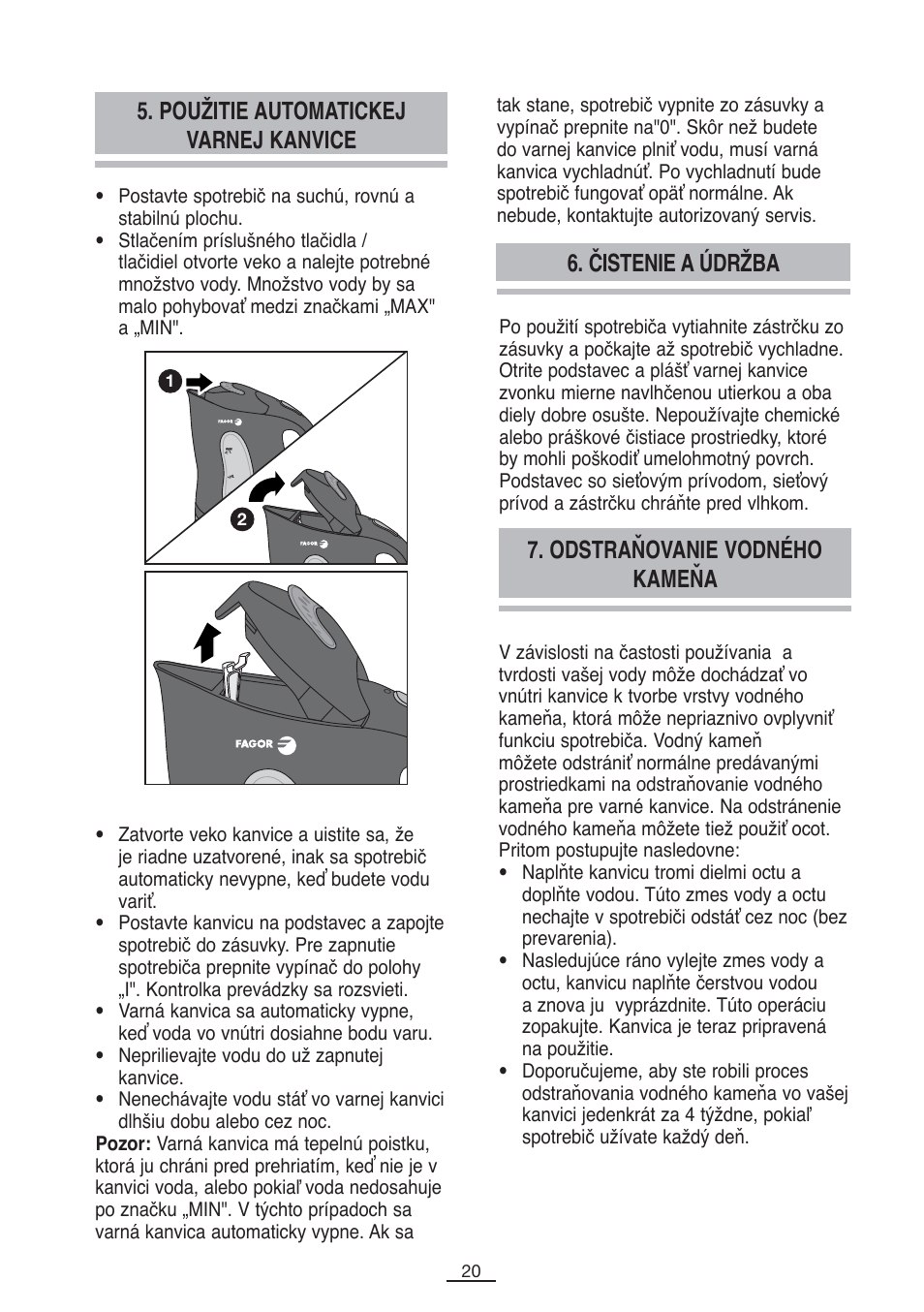 Odstraňovanie vodného kameňa | Fagor TK-400 User Manual | Page 21 / 39