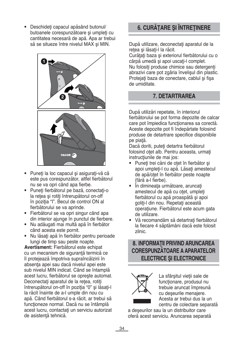 Curăţare şi întreţinere 7. detartrarea | Fagor TK-400 User Manual | Page 35 / 39