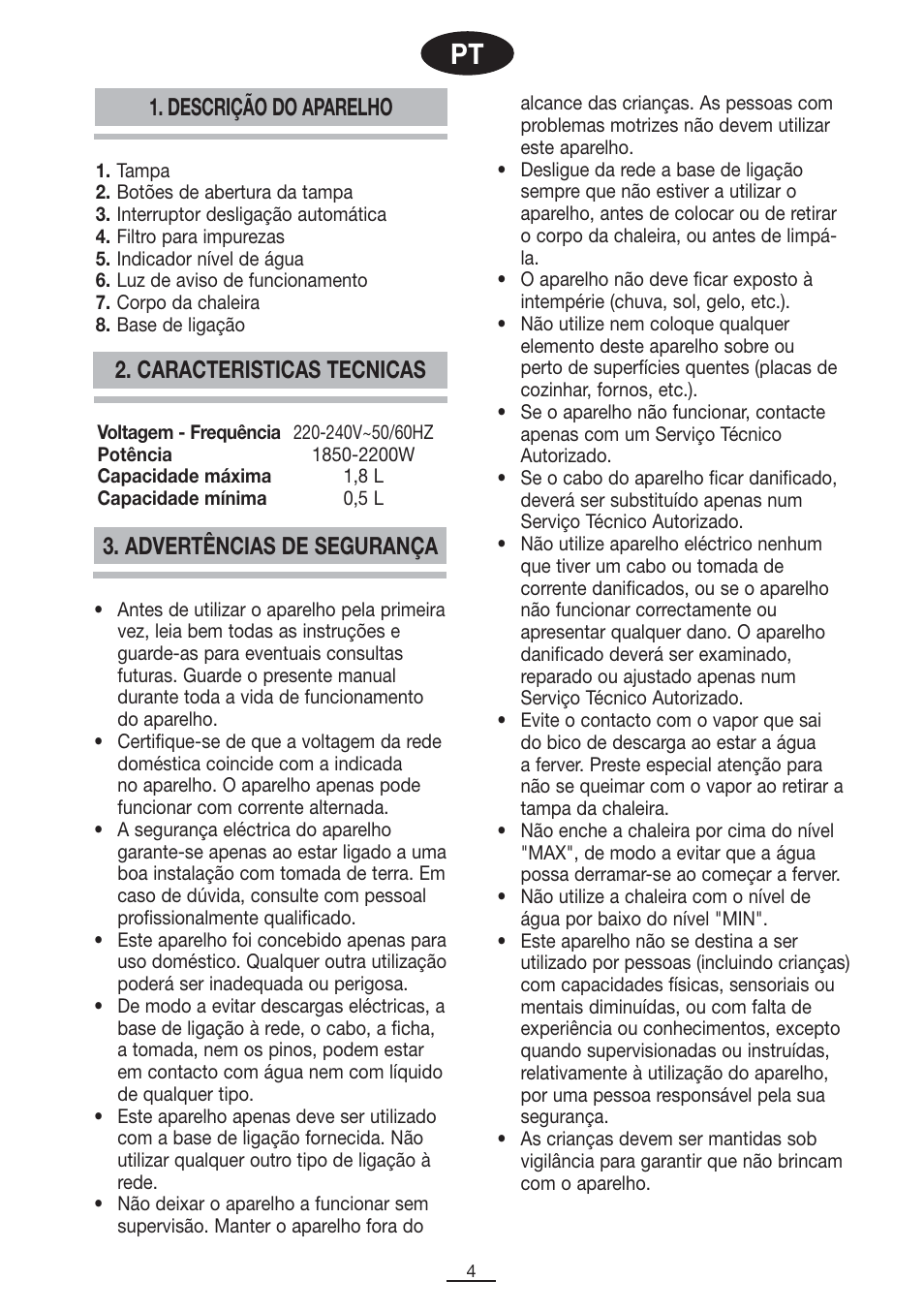 Descrição do aparelho | Fagor TK-400 User Manual | Page 5 / 39