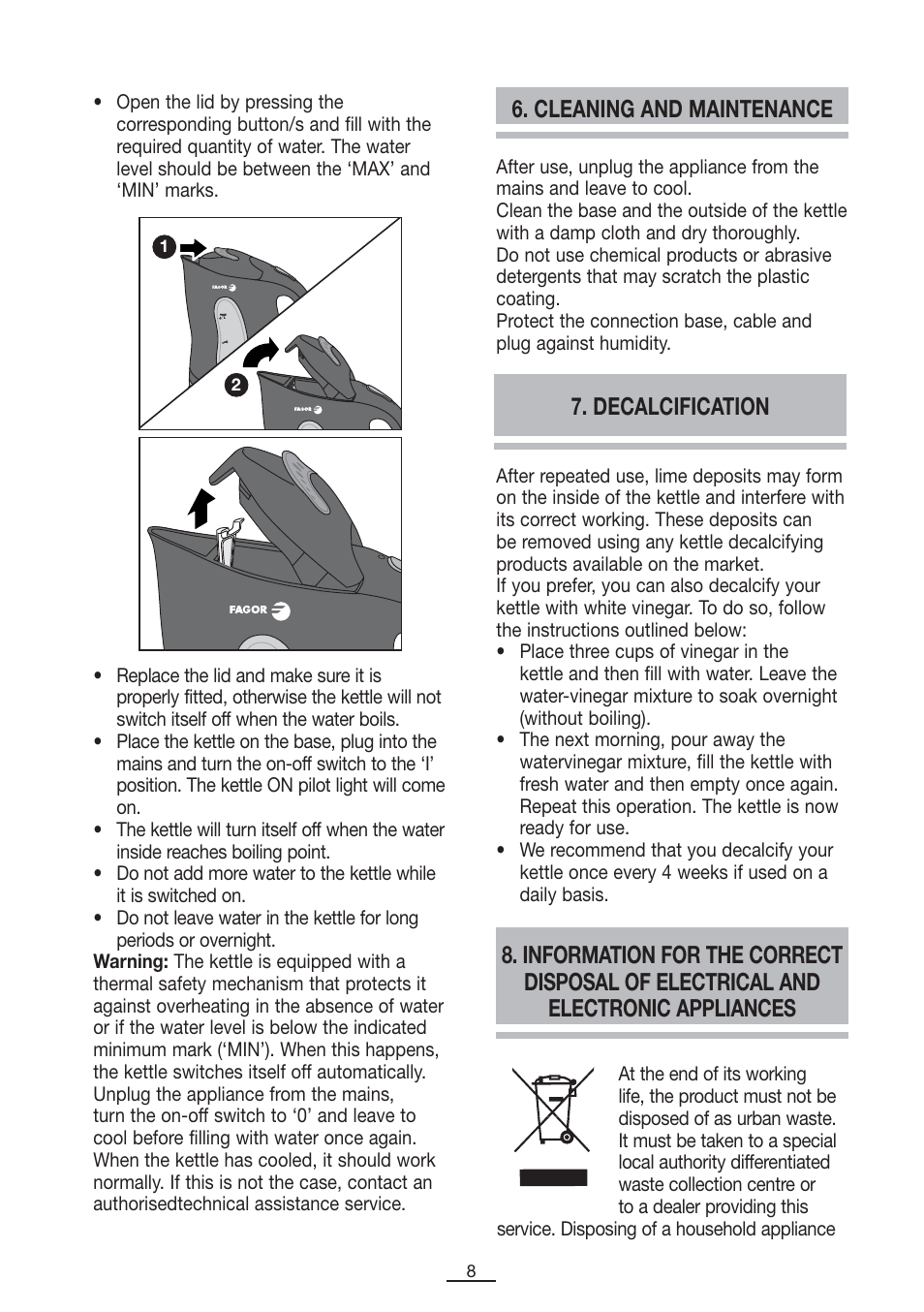 Cleaning and maintenance | Fagor TK-400 User Manual | Page 9 / 39