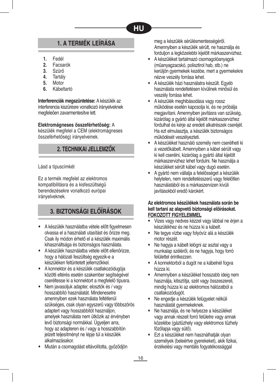 Biztonsági előírások 2. technikai jellemzők, A termék leírása | Fagor MZ-356 User Manual | Page 17 / 34