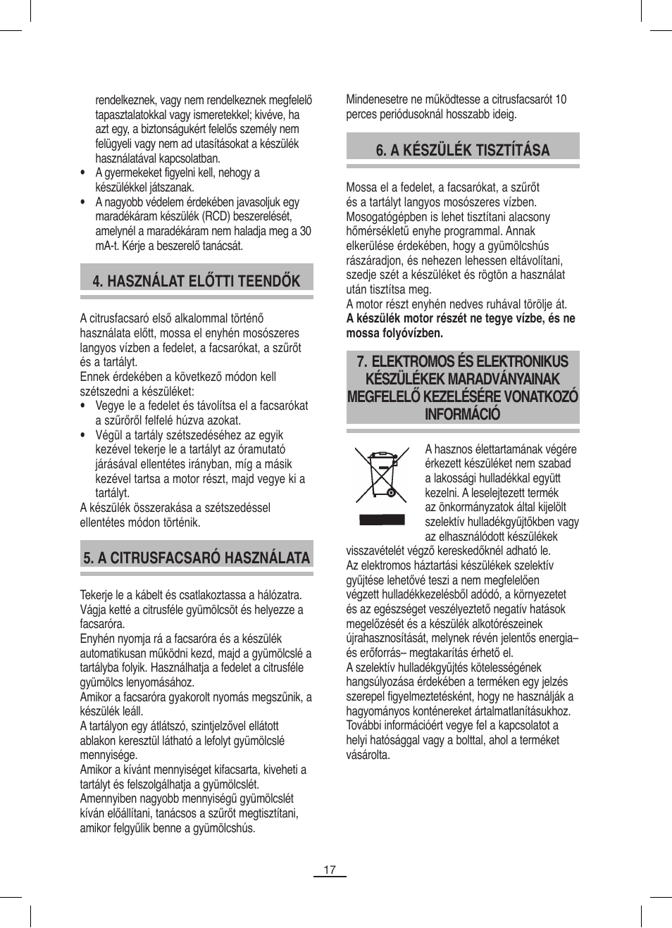 Használat előtti teendők, A készülék tisztítása, A citrusfacsaró használata | Fagor MZ-356 User Manual | Page 18 / 34