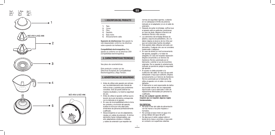 Descripcion del producto, Caracteristicas tecnicas, Advertencias de seguridad | Fagor MZ-356 User Manual | Page 2 / 34