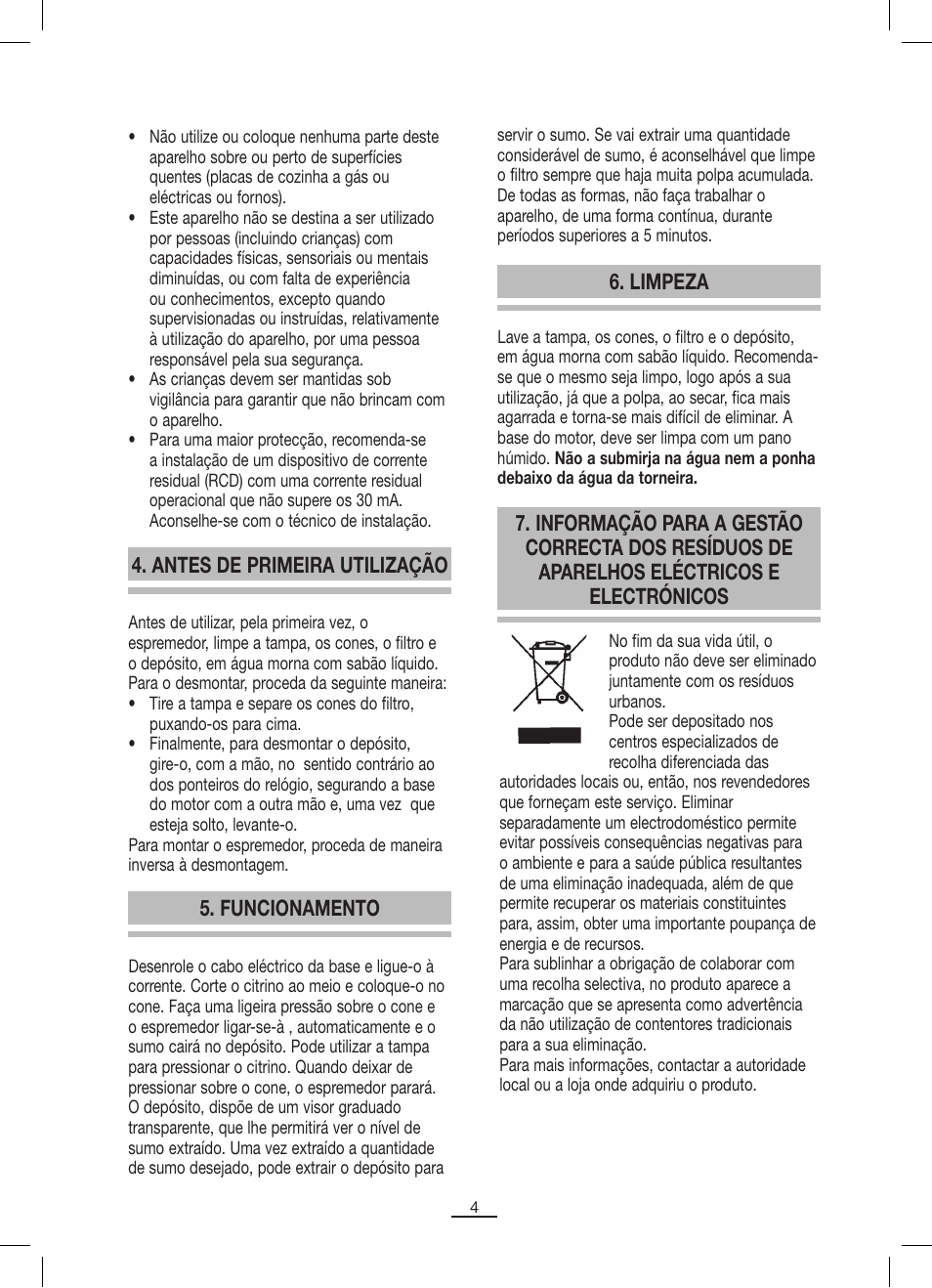 Antes de primeira utilização, Limpeza, Funcionamento | Fagor MZ-356 User Manual | Page 5 / 34