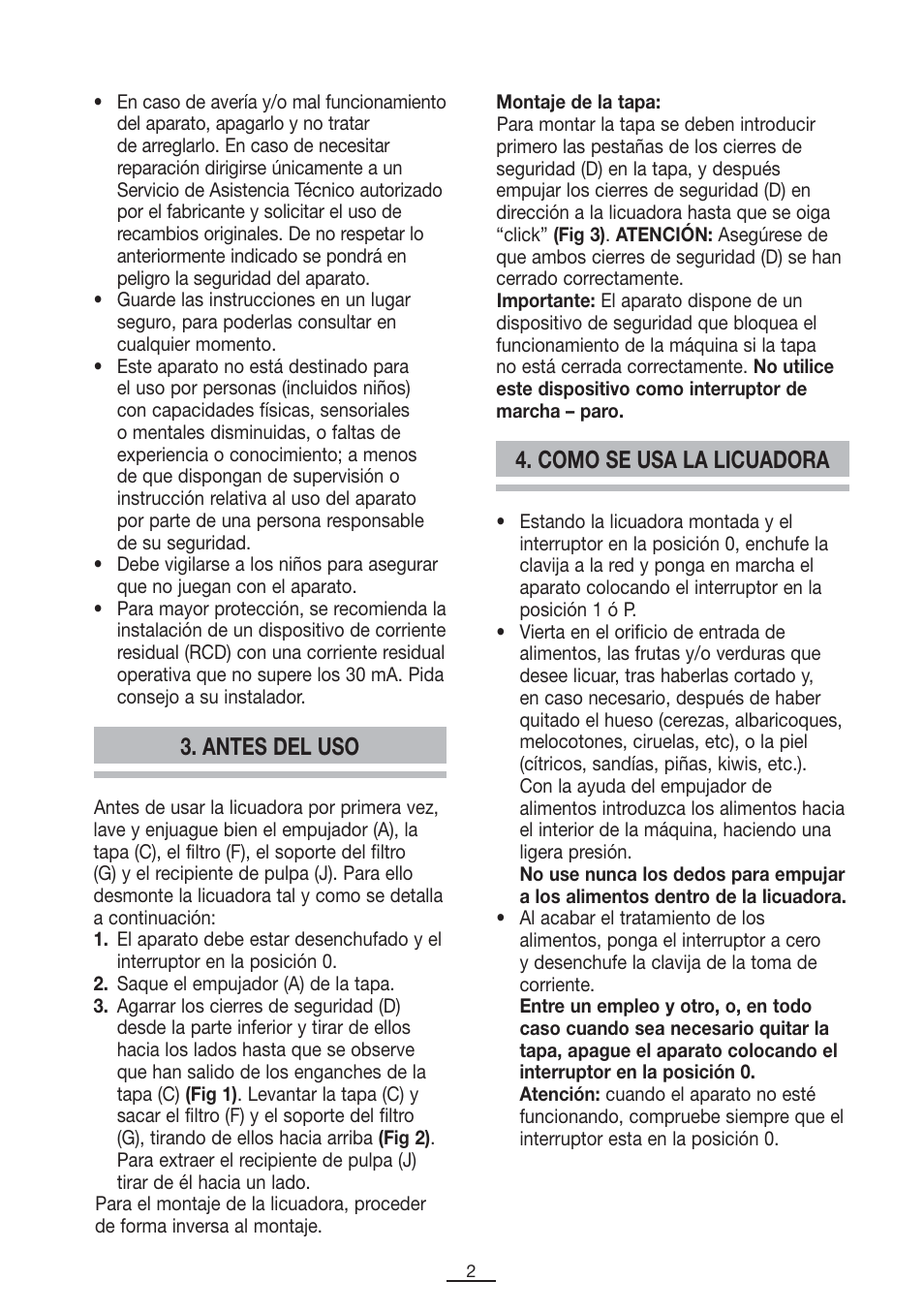 Antes del uso, Como se usa la licuadora | Fagor LC-500 User Manual | Page 3 / 41