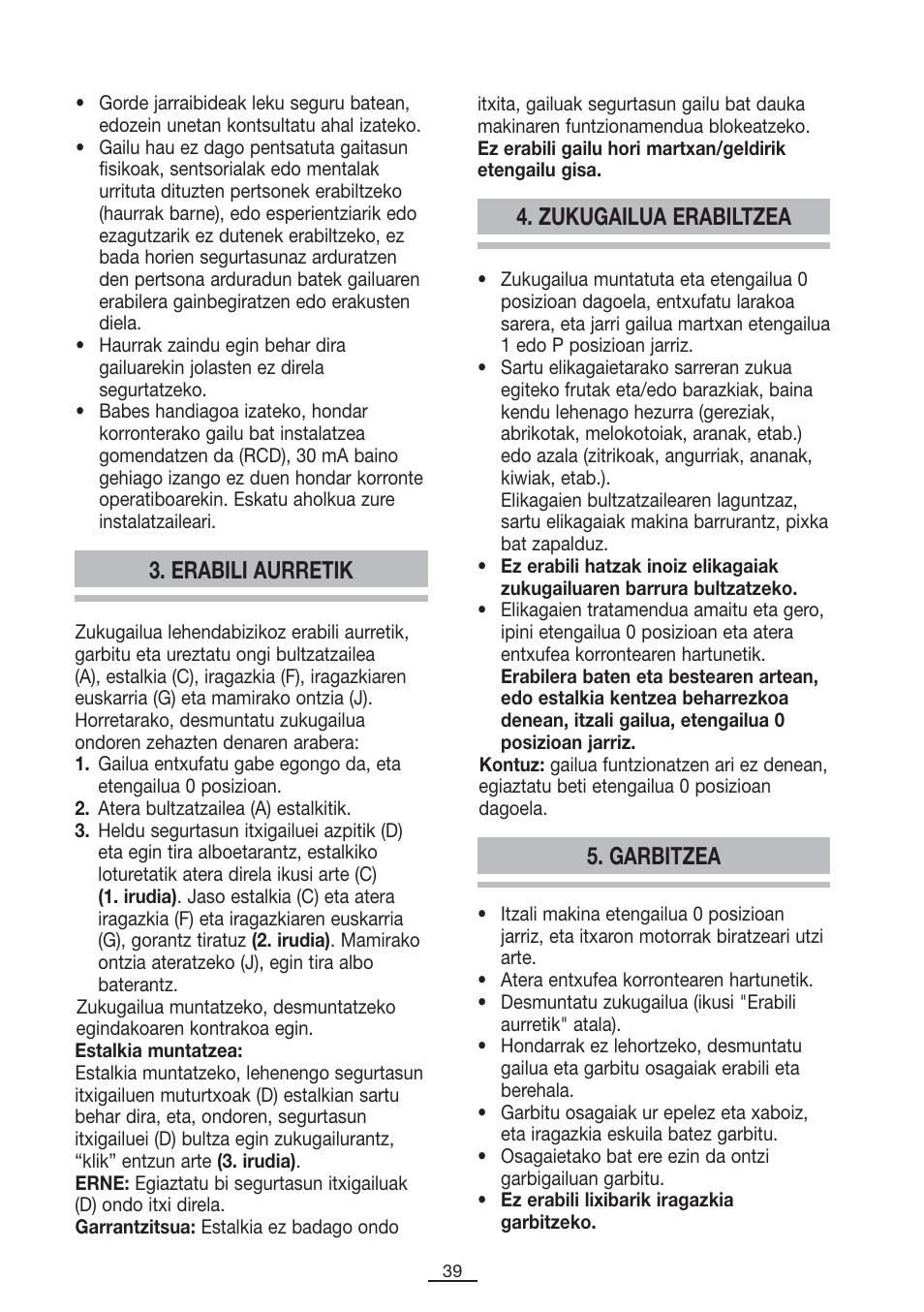 Zukugailua erabiltzea, Erabili aurretik, Garbitzea | Fagor LC-500 User Manual | Page 40 / 41