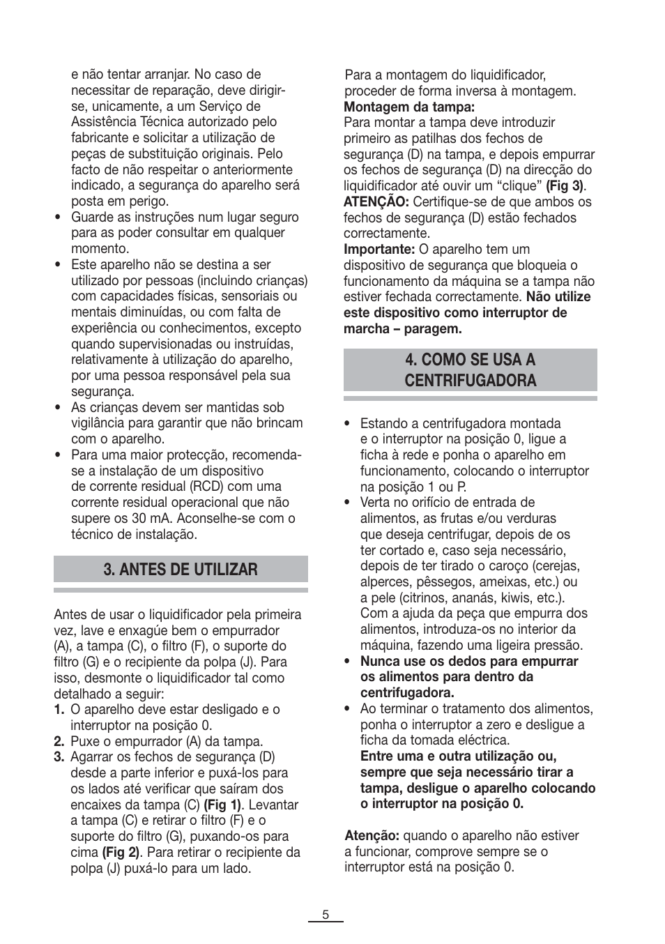 Como se usa a centrifugadora, Antes de utilizar | Fagor LC-500 User Manual | Page 6 / 41