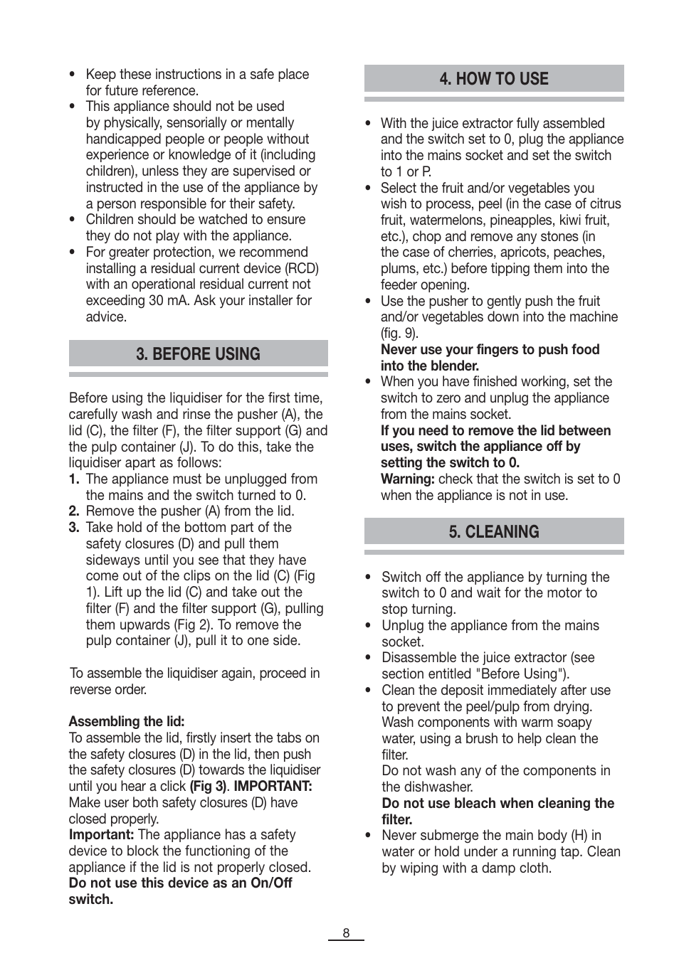 How to use 3. before using, Cleaning | Fagor LC-500 User Manual | Page 9 / 41