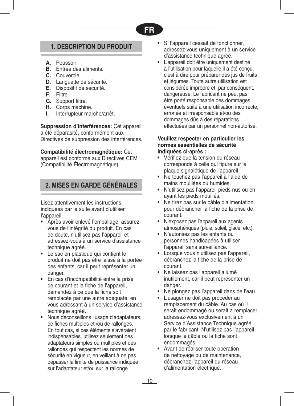 Description du produit, Mises en garde générales | Fagor LC-320 User Manual | Page 11 / 42