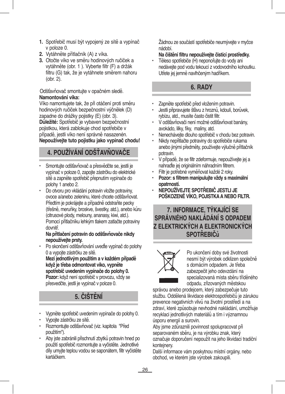 Používání odšťavňovače, Čištění 6. rady | Fagor LC-320 User Manual | Page 27 / 42