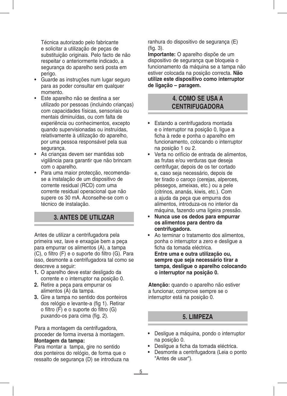 Como se usa a centrifugadora, Antes de utilizar, Limpeza | Fagor LC-320 User Manual | Page 6 / 42