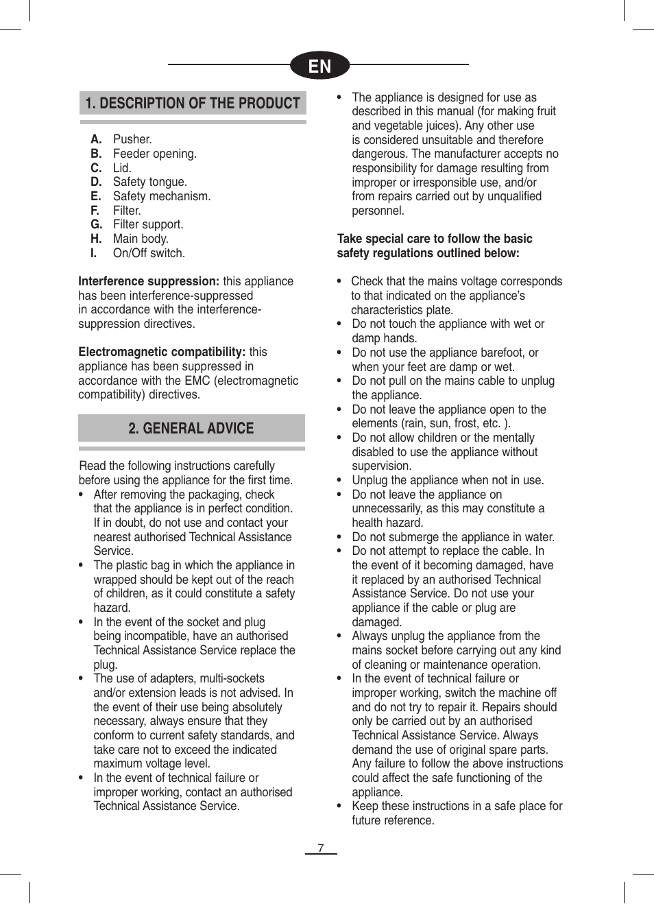 Description of the product, General advice | Fagor LC-320 User Manual | Page 8 / 42