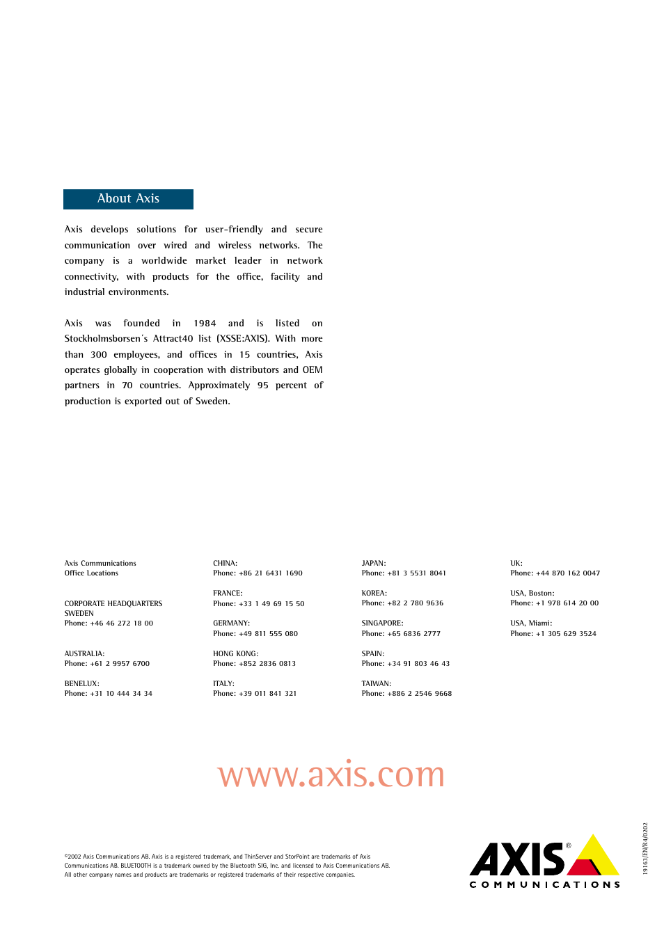 About axis | Axis Communications RJ45 User Manual | Page 6 / 6