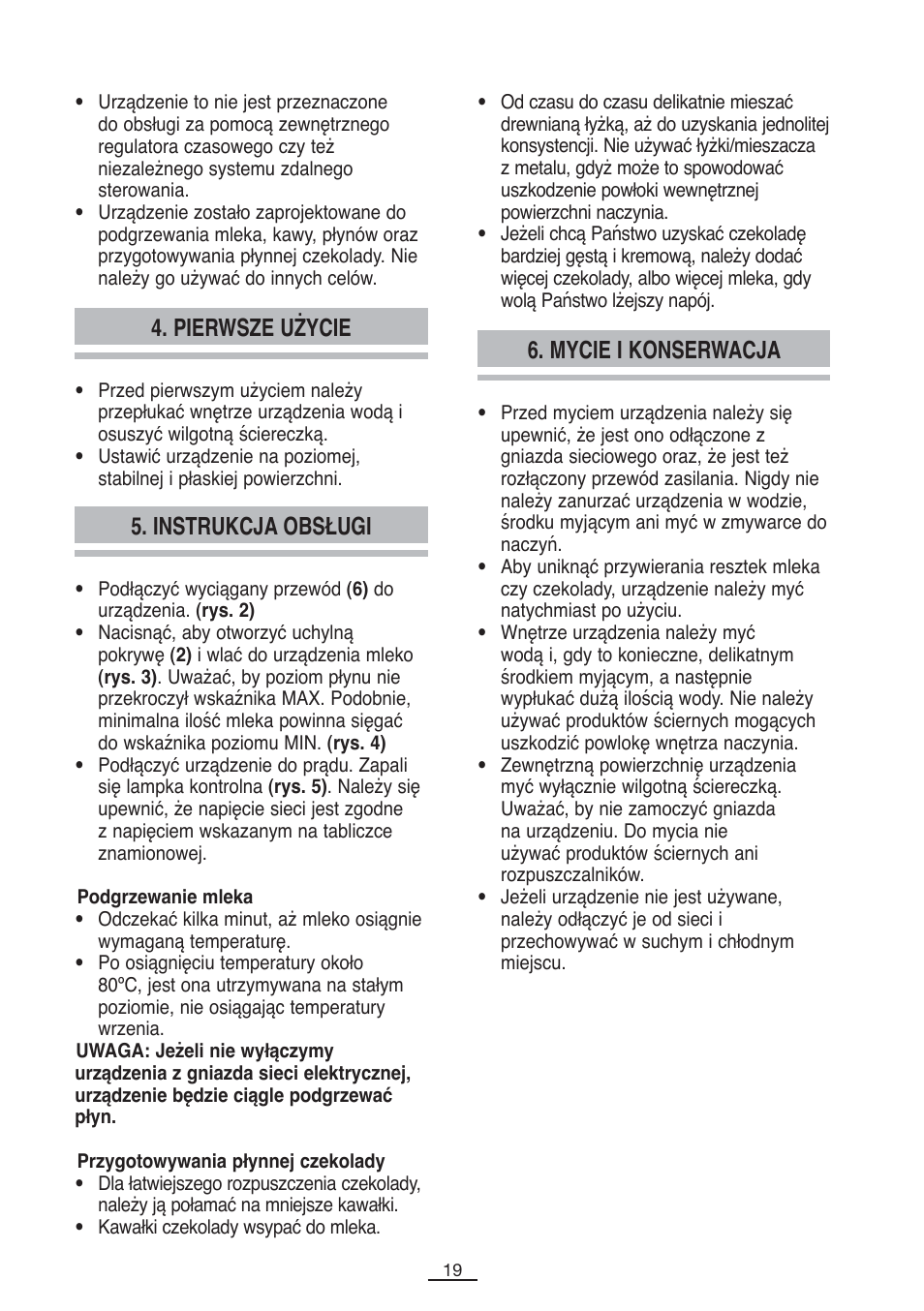 Pierwsze użycie, Instrukcja obsługi, Mycie i konserwacja | Fagor CL-1000 User Manual | Page 20 / 32