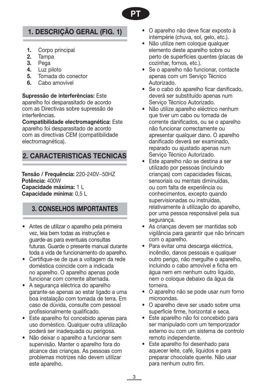 Conselhos importantes | Fagor CL-1000 User Manual | Page 4 / 32