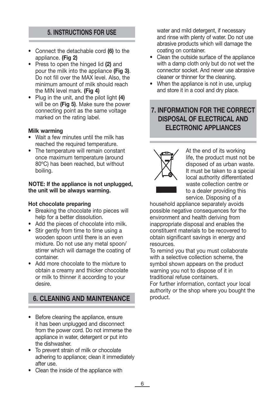Instructions for use, Cleaning and maintenance | Fagor CL-1000 User Manual | Page 7 / 32