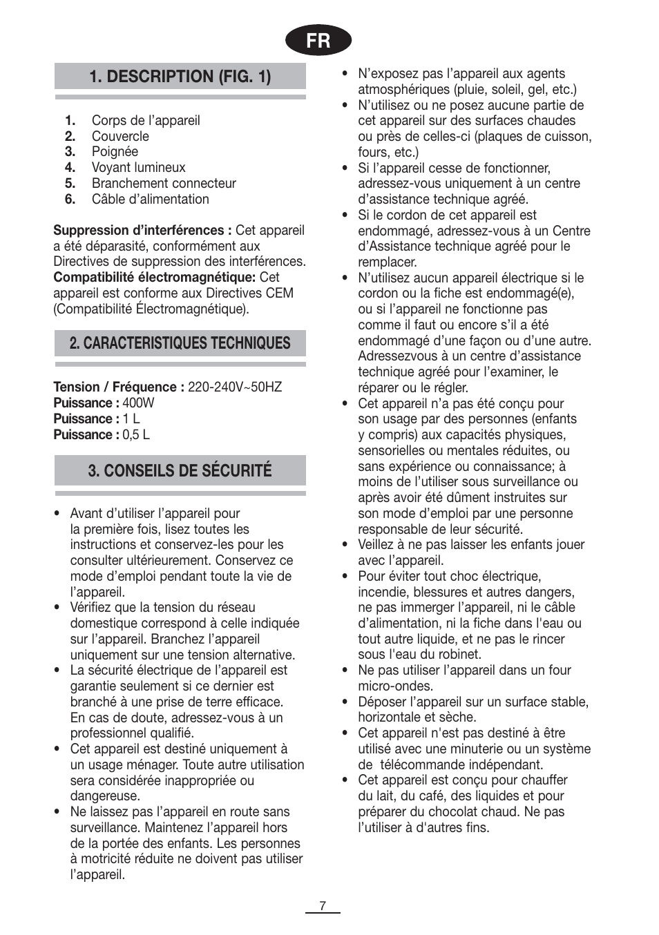 Conseils de sécurité | Fagor CL-1000 User Manual | Page 8 / 32