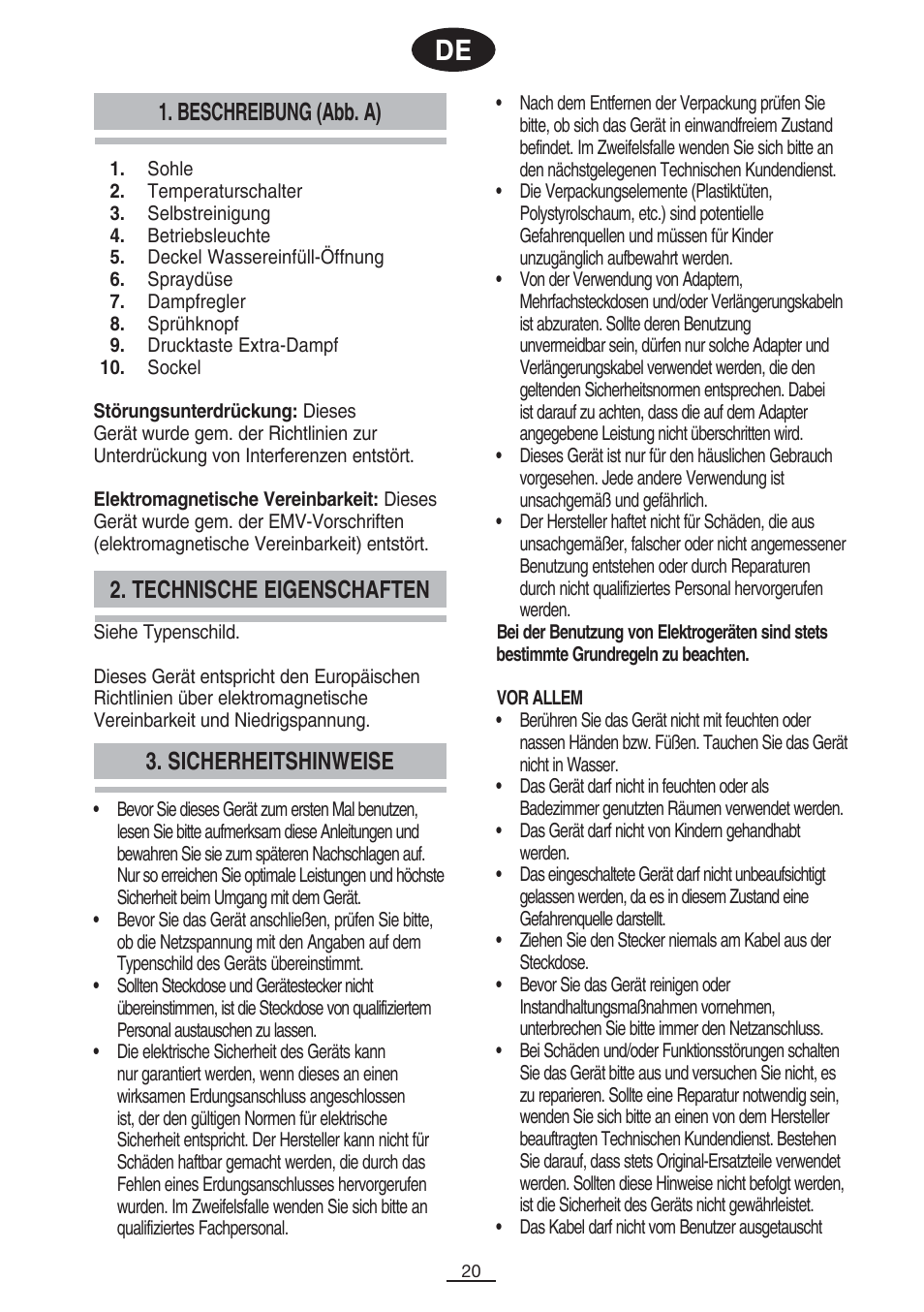 Beschreibung (abb. a), Sicherheitshinweise, Technische eigenschaften | Fagor PL-2700 User Manual | Page 21 / 73
