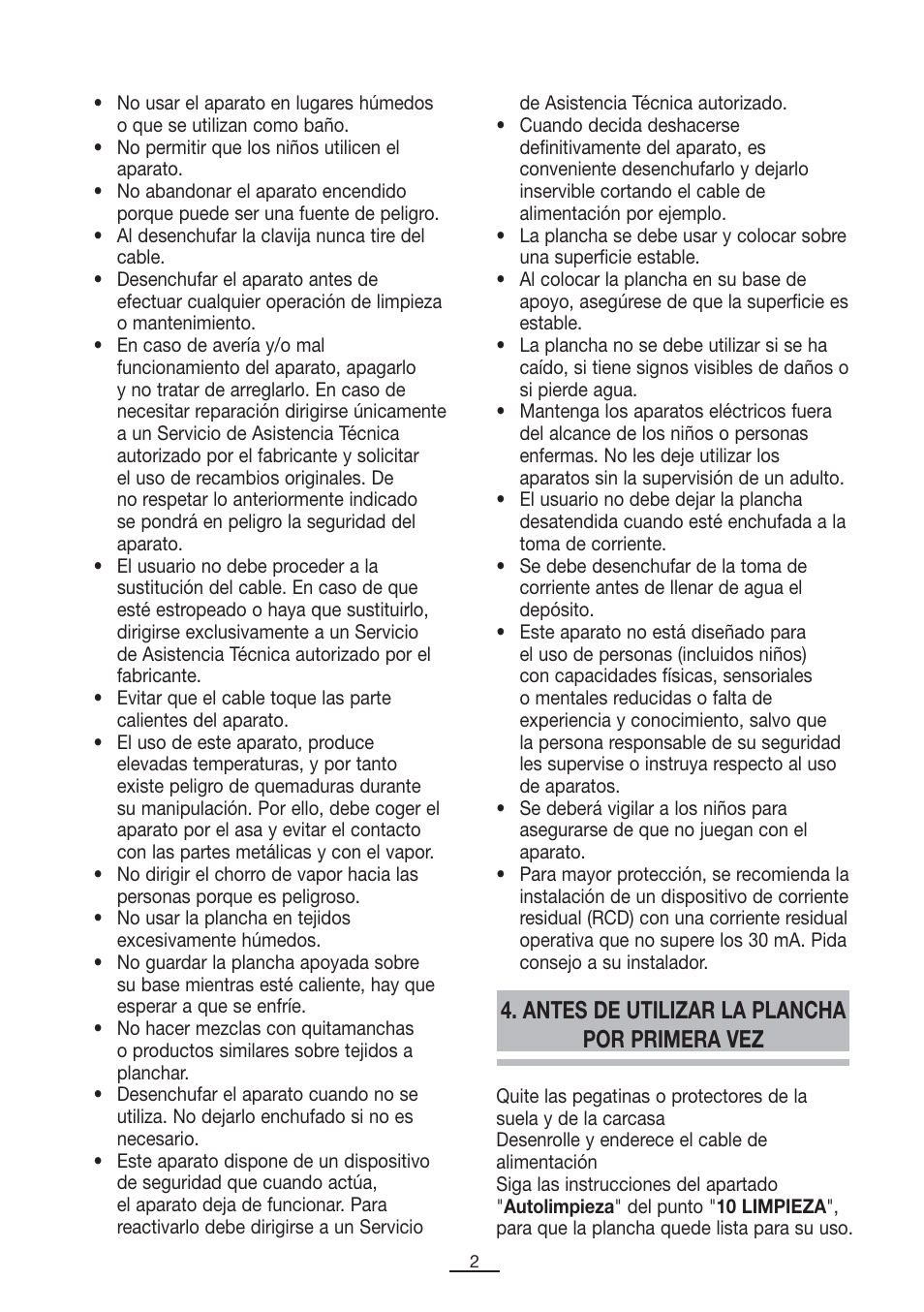 Antes de utilizar la plancha por primera vez | Fagor PL-2600 User Manual | Page 3 / 76