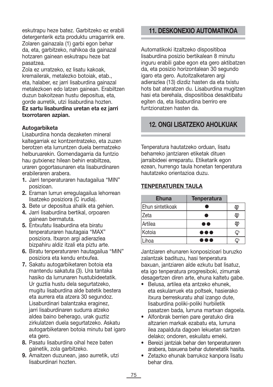 Ongi lisatzeko aholkuak, Deskonexio automatikoa | Fagor PL-2600 User Manual | Page 76 / 76