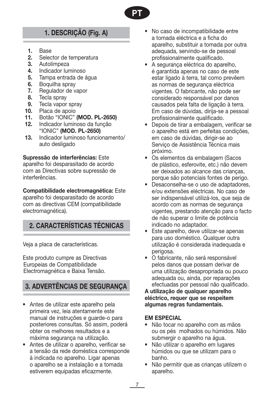 Descrição (fig. a) | Fagor PL-2600 User Manual | Page 8 / 76