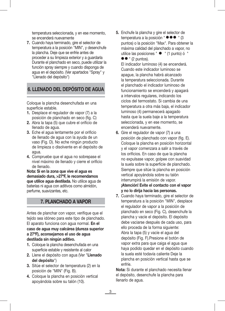 Llenado del depósito de agua, Planchado a vapor | Fagor PL-2205 User Manual | Page 4 / 68