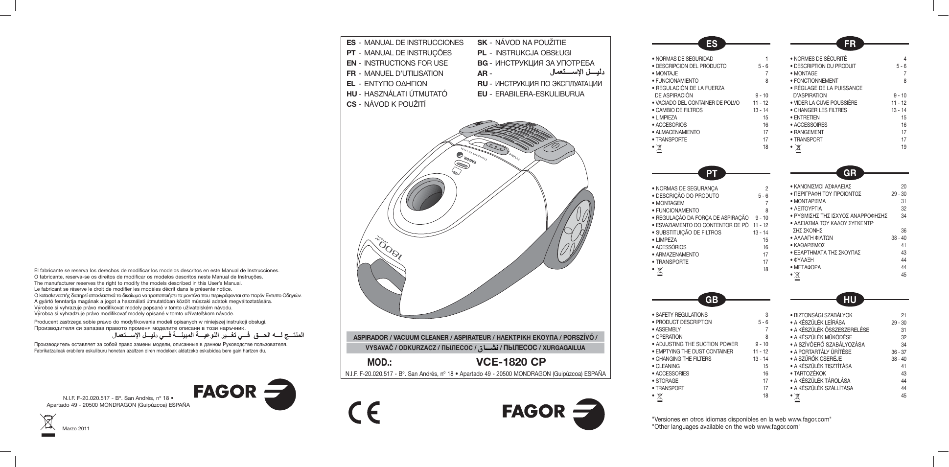 Fagor VCE-1820CP User Manual | 47 pages