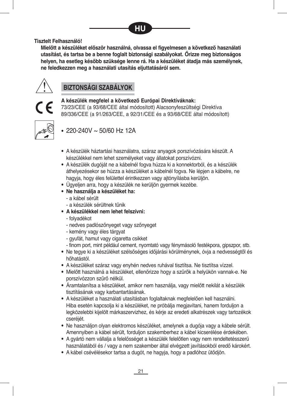 Biztonsági szabályok | Fagor VCE-1820CP User Manual | Page 22 / 47