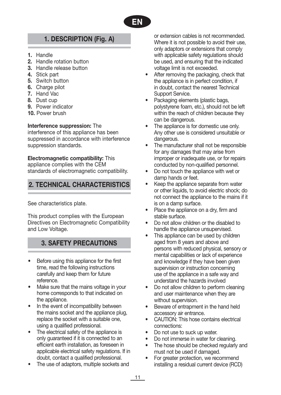 Description (fig. a), Safety precautions 2. technical characteristics | Fagor VCE-180C User Manual | Page 12 / 67
