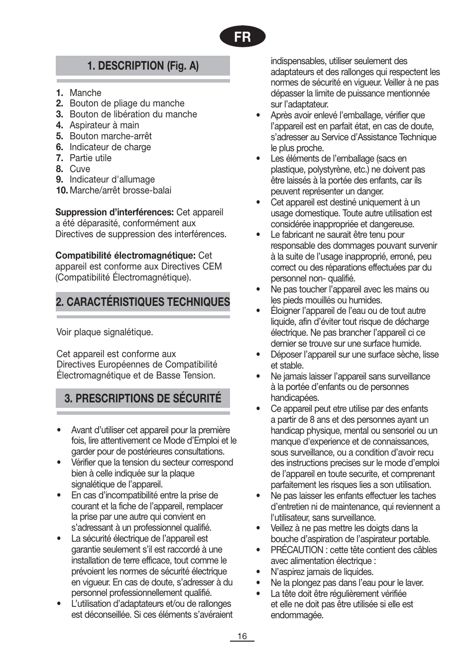 Prescriptions de sécurité 1. description (fig. a), Caractéristiques techniques | Fagor VCE-180C User Manual | Page 17 / 67