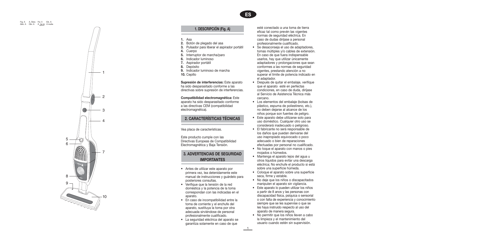 Descripción (fig. a), Advertencias de seguridad importantes, Características técnicas | Fagor VCE-180C User Manual | Page 2 / 67